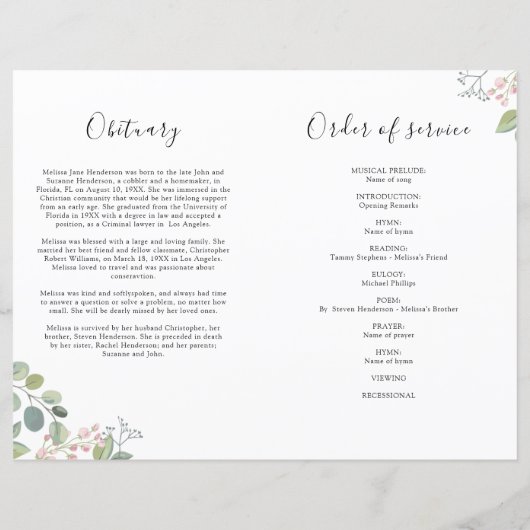Elegant Floral Photo Funeral | Memorandum (Achterkant)