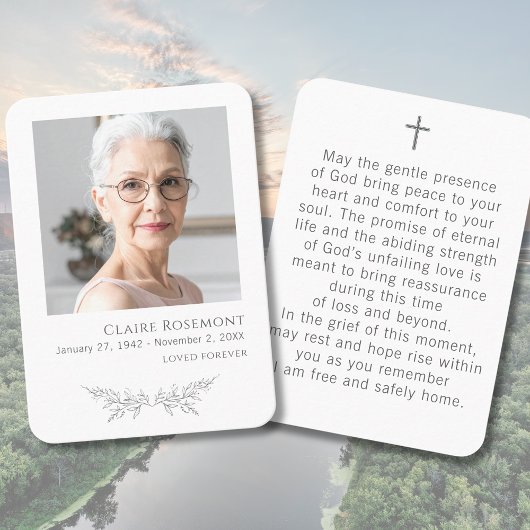 Elegant Floral Photo Funeral Prayer Card Visitekaartje