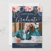 Elegant Floral Photo Graduation Party Kaart (Voorkant)