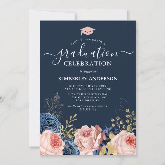 Elegant Floral Photo Graduation Party Kaart (Achterkant)