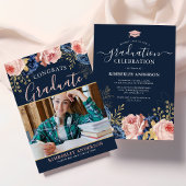 Elegant Floral Photo Graduation Party Kaart