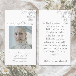 Elegant Floral Photo In Loving Memory Prayer Card Visitekaartje