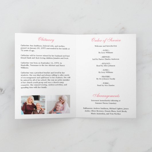 Elegant Floral Photo Memorial Funeral Programme Programma (Binnen)