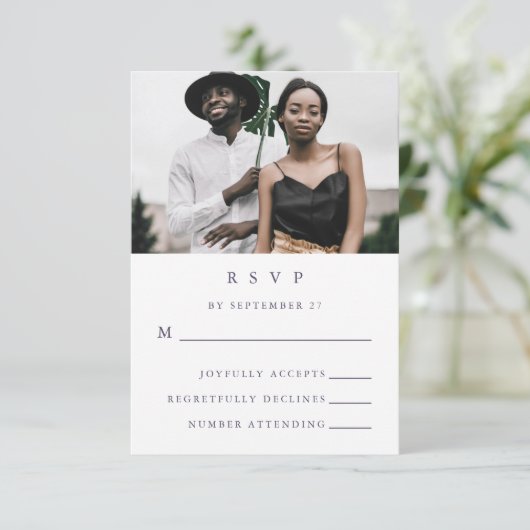 Elegant Floral Photo Wedding RSVP Kaartje (Staand voorkant)