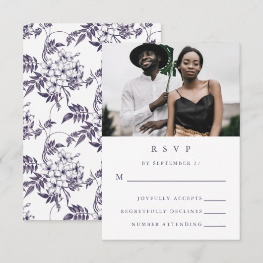 Elegant Floral Photo Wedding RSVP Kaartje (Voorkant / Achterkant)
