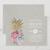 Elegant Floral Pineapple Family Reunion Kaart (Voorkant / Achterkant)