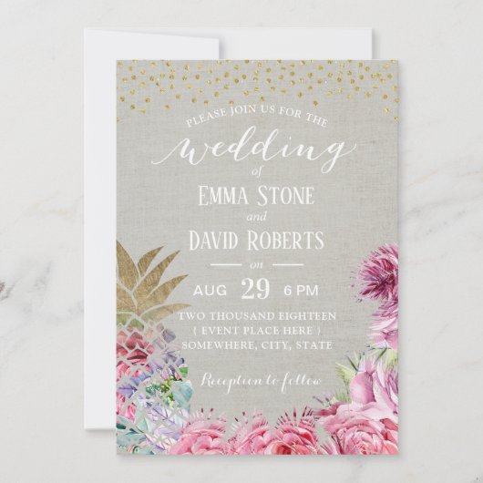 Elegant Floral Pineapple Tropical Wedding Party Kaart (Voorkant)