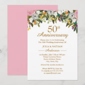 Elegant Floral Pink 50th Wedding Jubileum Kaart (Voorkant / Achterkant)