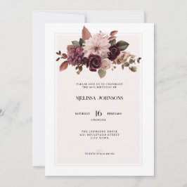 Elegant Floral Pink 60th Birthday Invitation Kaart