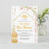 Elegant Floral Pink and Gold Iftar Dinner Ramadan  Kaart (Staand voorkant)