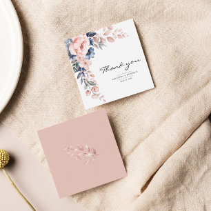 Elegant Floral Pink Blue Waterverf Hartelijk dank Notitiekaartje