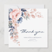 Elegant Floral Pink Blue Waterverf Wedding Bedankkaart (Voorkant)
