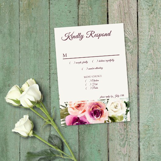 Elegant Floral Pink Blush Paars Peach Menu RSVP
