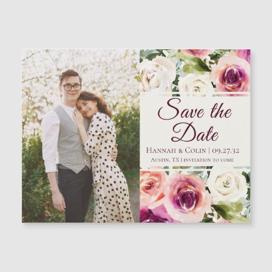 Elegant Floral Pink Blush Paars Save the Date (Voorkant)