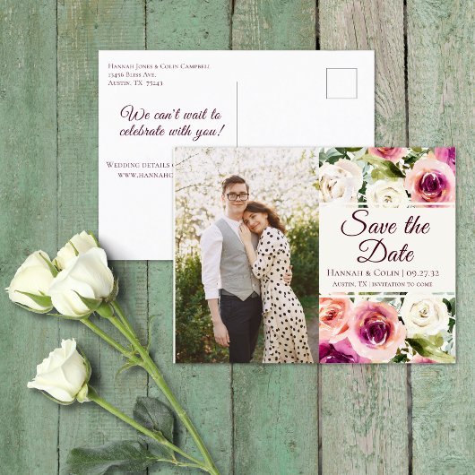 Elegant Floral Pink Blush Paars Save the Date Aankondigingskaart