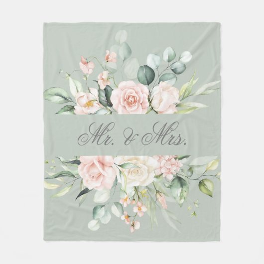 Elegant Floral Pink Blush Waterverf Mr. & Mrs. Fleece Deken (Voorkant)
