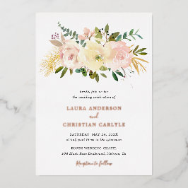 Elegant Floral Pink Blush Weddenschap Roos Gold Folie Uitnodiging