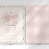 Elegant Floral Pink Bow Baptism Invitation Kaart