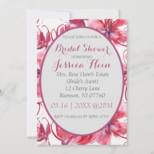 Elegant Floral Pink Bridal Shower Invitations Kaart (Voorkant)