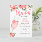 Elegant Floral Pink Brunch & Bubble Vrijgezellenfe Kaart (Staand voorkant)