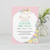 Elegant Floral Pink Easter Brunch Uitnodiging (Staand voorkant)