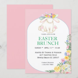 Elegant Floral Pink Easter Brunch Uitnodiging