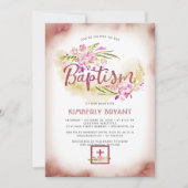 Elegant Floral Pink Girls Baptisme Kaart (Voorkant)
