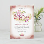 Elegant Floral Pink Girls Baptisme Kaart (Staand voorkant)