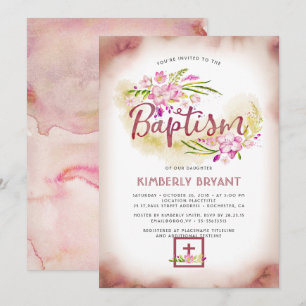 Elegant Floral Pink Girls Baptisme Kaart