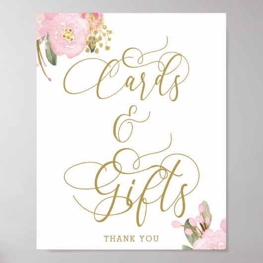 Elegant Floral Pink Gold Kaarten en Gifts Sign Poster (Voorkant)