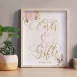 Elegant Floral Pink Gold Kaarten en Gifts Sign Poster<br><div class="desc">Elegante Kaarten en Gifts Sign. met roze en gouden florale vormgeving en prachtige kalligrafie. Dit vrouwelijke ontwerp van de waterverf heeft roze en goudbloemen met een rooiing. Het is voorzien van elegant handschrift en typografie in goud, met "Kaarten & cadeautjes" hand gepoetst in een donkere kalligrafie. Blader naar mijn winkel...</div>