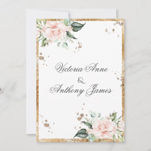 Elegant Floral Pink Gold Script Weddenschap Kaart (Voorkant)