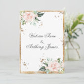 Elegant Floral Pink Gold Script Weddenschap Kaart (Staand voorkant)