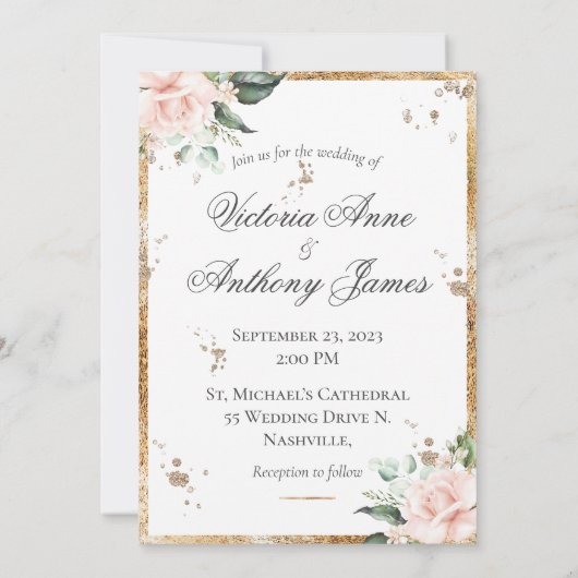 Elegant Floral Pink Gold Script Weddenschap Kaart (Achterkant)