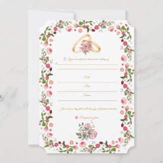  Elegant Floral Pink & Gold Wedding Invitation Kaart