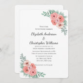 Elegant Floral Pink Green Waterverf Wedding Kaart (Voorkant / Achterkant)