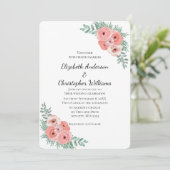 Elegant Floral Pink Green Waterverf Wedding Kaart (Staand voorkant)