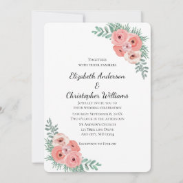 Elegant Floral Pink Green Waterverf Wedding Kaart