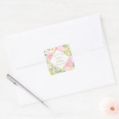 Elegant Floral Pink Green Wedding Dank je wel Vierkante Sticker (Envelop)