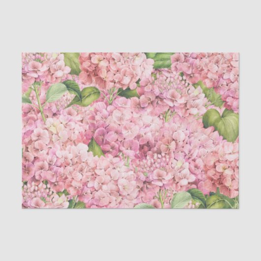 Elegant Floral Pink Hydrangea Patroonpapier Tissuepapier (Voorkant)