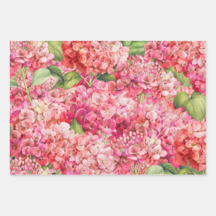 Elegant Floral Pink Hydrangea Pattern Inpakpapier Vel