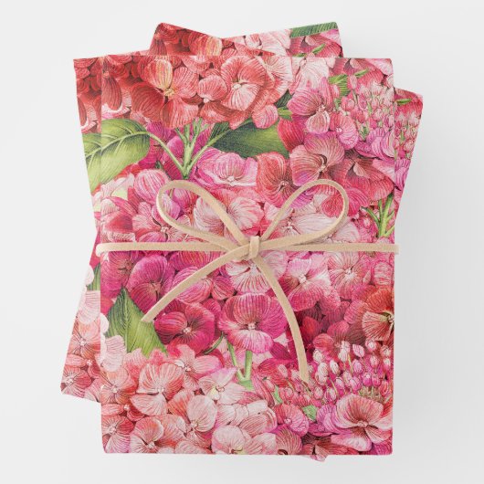 Elegant Floral Pink Hydrangea Pattern Inpakpapier Vel (In situ)