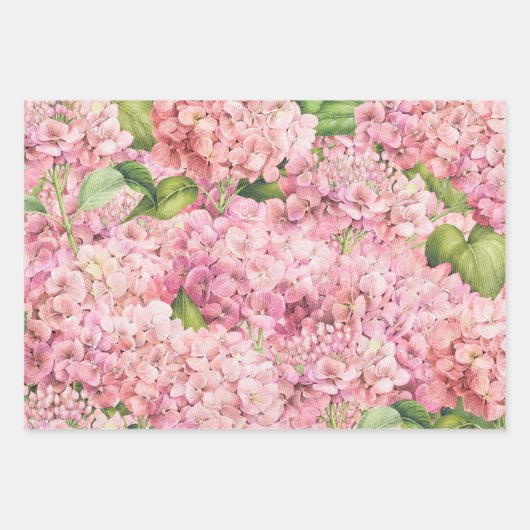 Elegant Floral Pink Hydrangea Pattern Inpakpapier Vel (Voorkant)