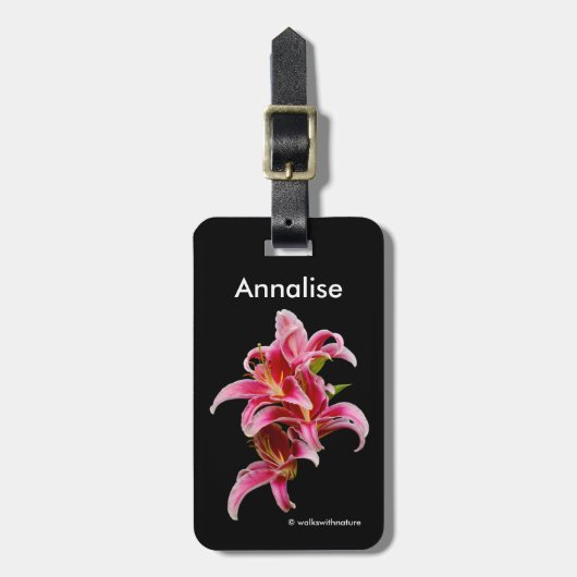 Elegant Floral Pink Oriental Lilies Bagagelabel (Voorkant verticaal)