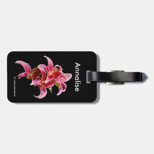 Elegant Floral Pink Oriental Lilies Bagagelabel (Achterkant horizontaal)