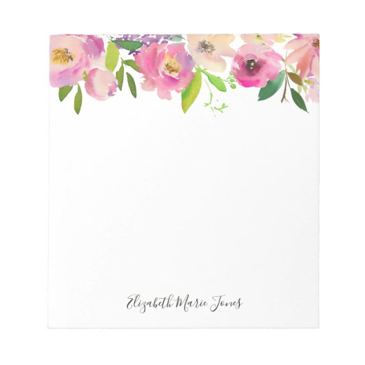 Elegant Floral Pink Pastel Waterverf Peony Notitieblok (Voorkant)