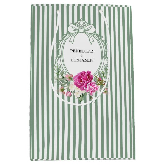 Elegant Floral Pink Peony Crest Wedding Medium Cadeauzakje (Voorkant)