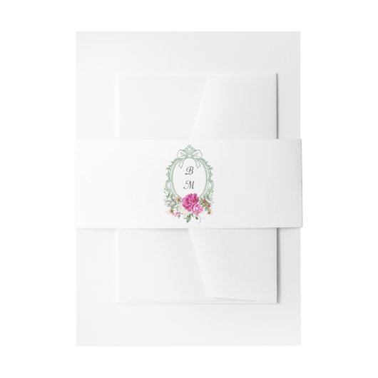 Elegant Floral Pink Peony Monogram Wedding Address Uitnodigingen Wikkel (Voorkant Voorbeeld)
