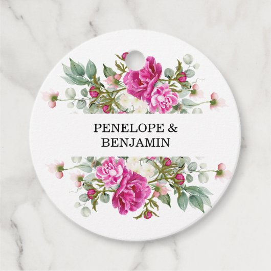 Elegant Floral Pink Peony Monogram Wedding Bedankjes Labels (Voorkant)