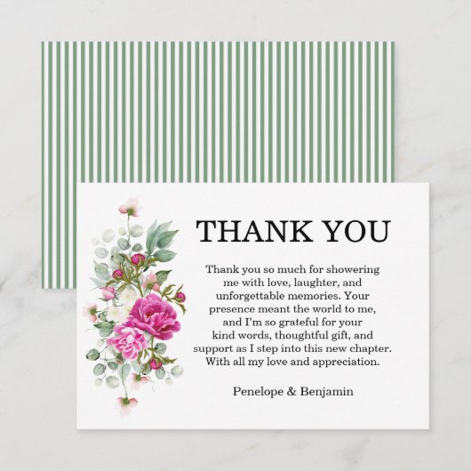 Elegant Floral Pink Peony Monogram Wedding Bedankkaart (Voorkant / Achterkant)